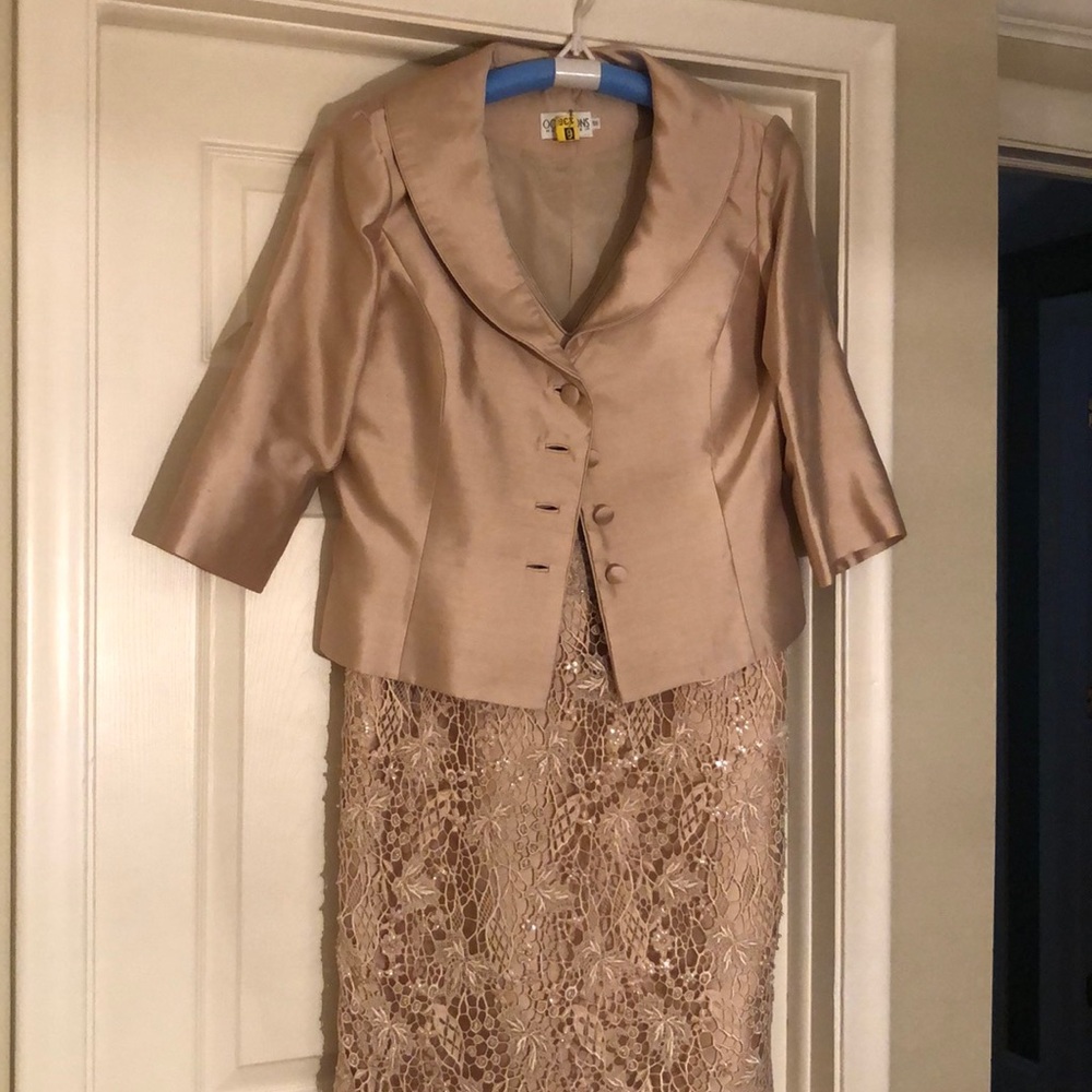 Silk suit with beaded skirt